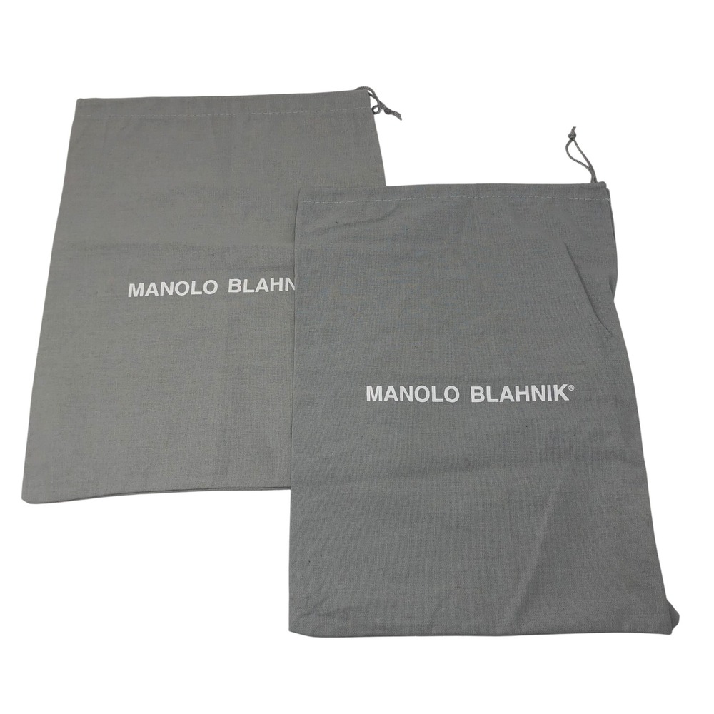 Manolo Blahnik Dust Bag Set Gray Drawstring Cotton Logo 2pk